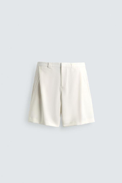 ZARA ШОРТЫ RELAXED FIT С БОКОВЫМИ СКЛАДКАМИ, ЖЕЛТОВАТО-БЕЛЫЙ