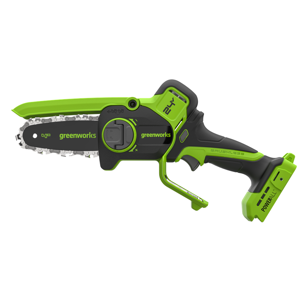 Цепная мини-пила аккумуляторная Greenworks CS2410A, 24V, 10см, бесщёточная, с автоматической смазкой цепи, c 1хАКБ 4Ач и ЗУ (CS2410AUB)
