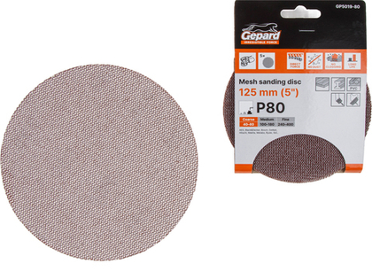 Шлифлист 125мм круг Р80 сетка, самосцепл. 5шт. GEPARD (GP5019-80)