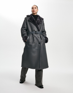 Дубленка-пальто серая