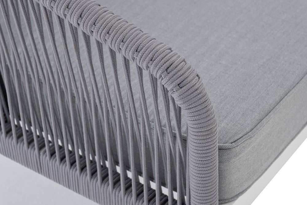 "Канны" диван модульный плетеный из роупа, каркас алюминий белый, роуп светло-серый круглый, ткань светло-серая