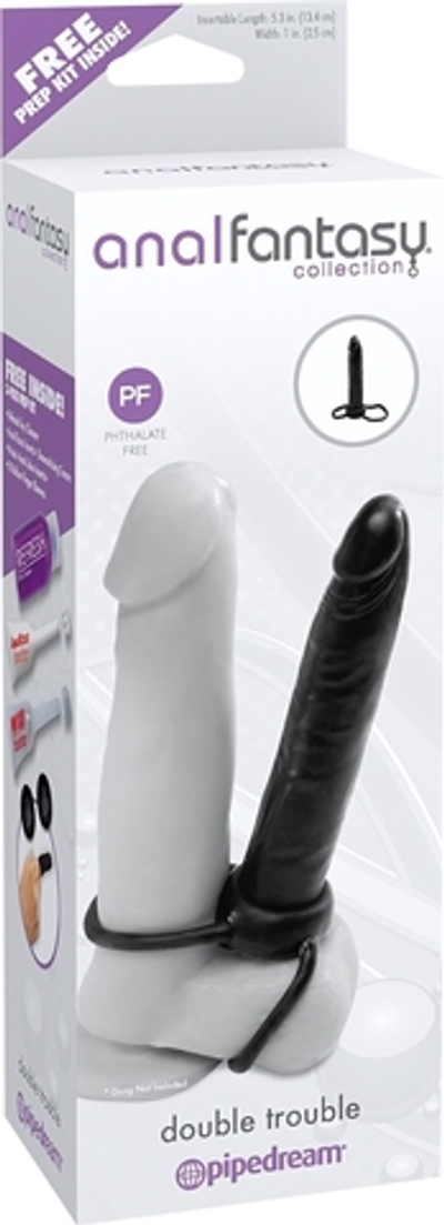 Черная насадка на пенис для двойного проникновения Double Trouble - 15,3 см. (Цвет: черный)