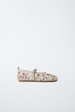 ZARA БАЛЕТКИ С ВЫШИВКОЙ, РОЗОВЫЙ