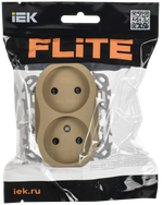 FLITE Розетка 2-местная без заземления с защитными шторками безвинтовое крепление 10А РСш02-1-ФлХ хаки IEK
