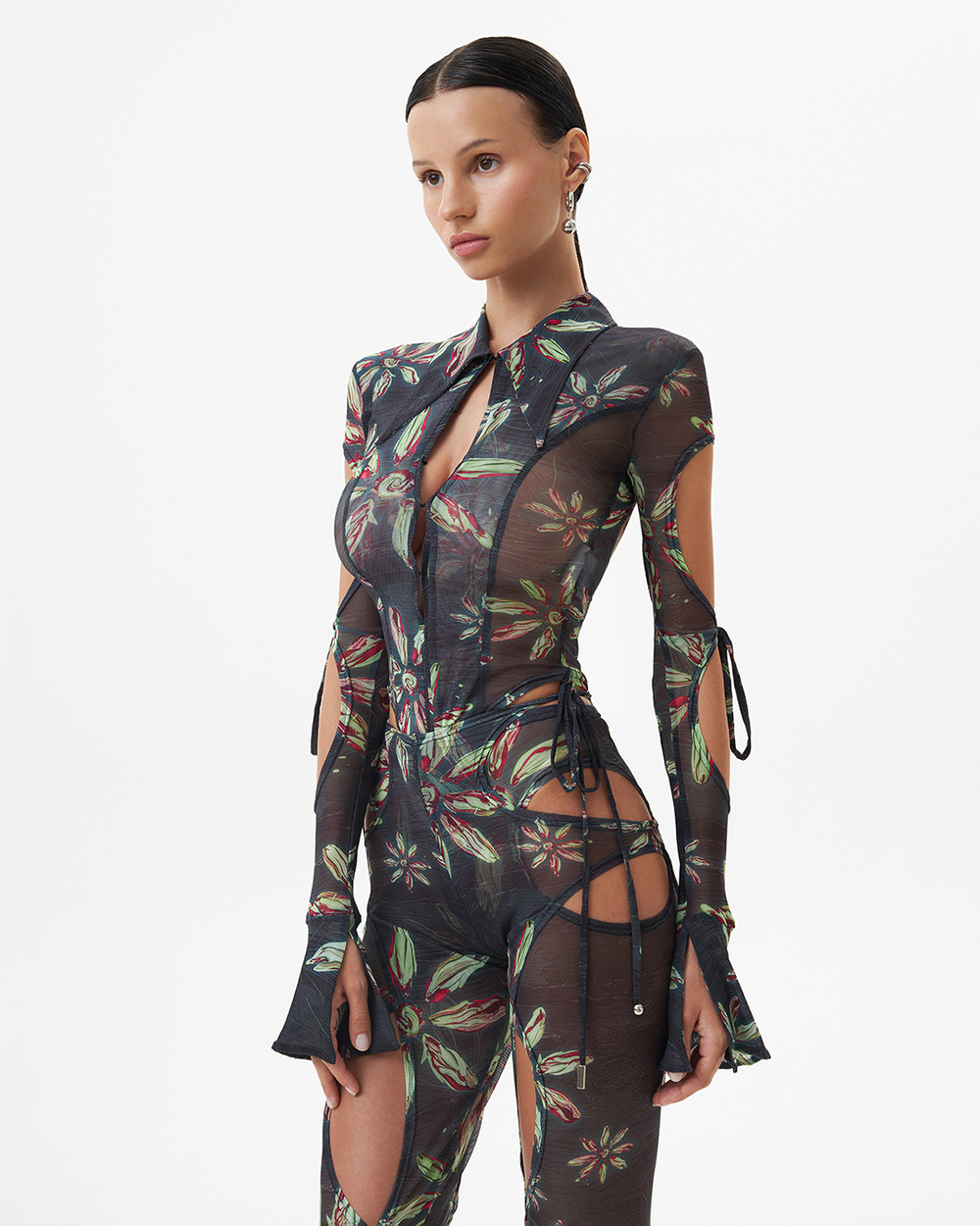 FLORAL MESH BODYSUIT