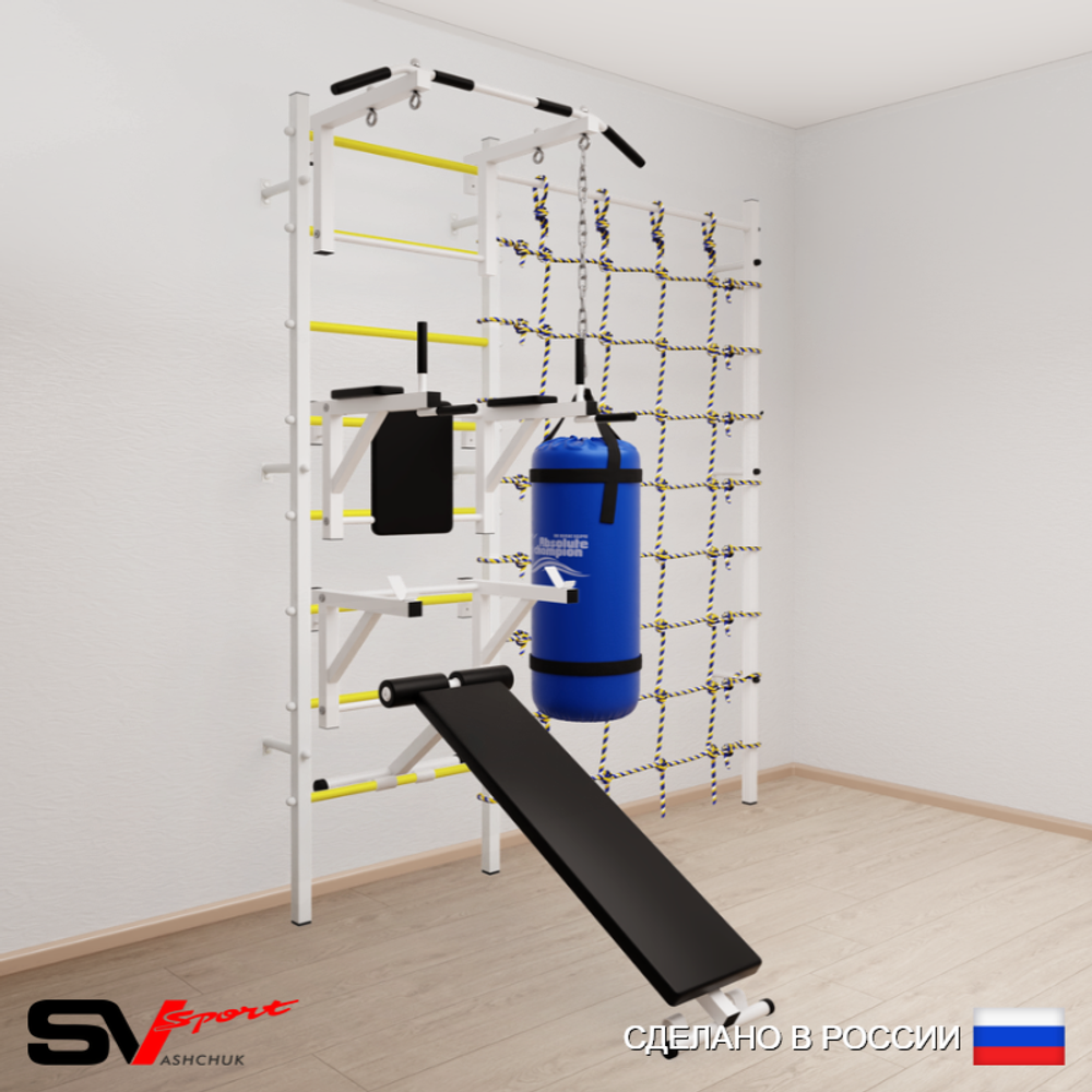 Шведская стенка Sv Sport 50710 (Турник стандарт/Брусья/Стойка/Скамья/Цепь/Мешок 15кг/Канатный лаз)