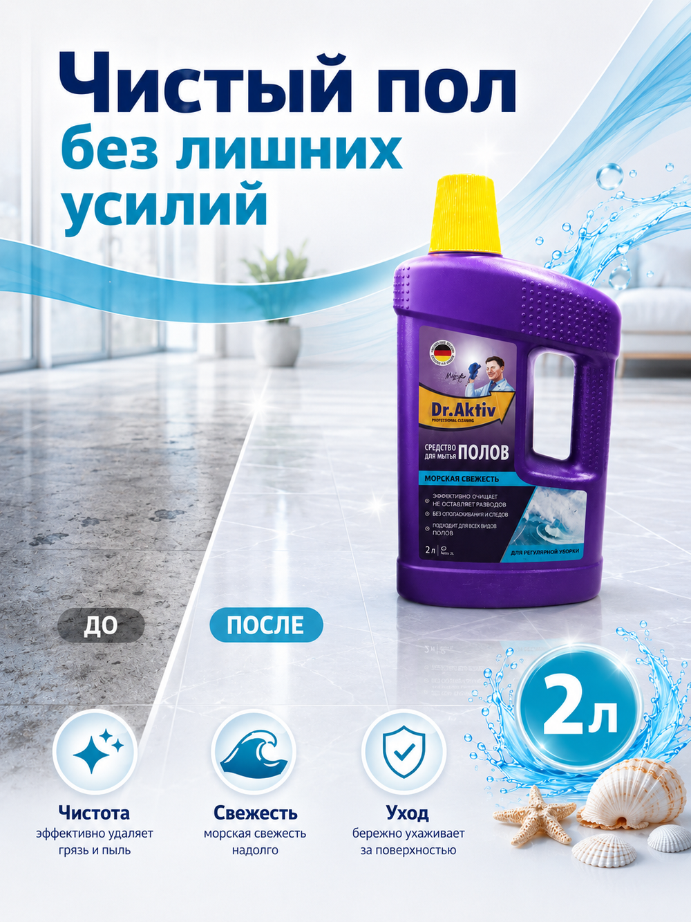 Моющее средство для полов Dr.Aktiv Морская свежесть 2л