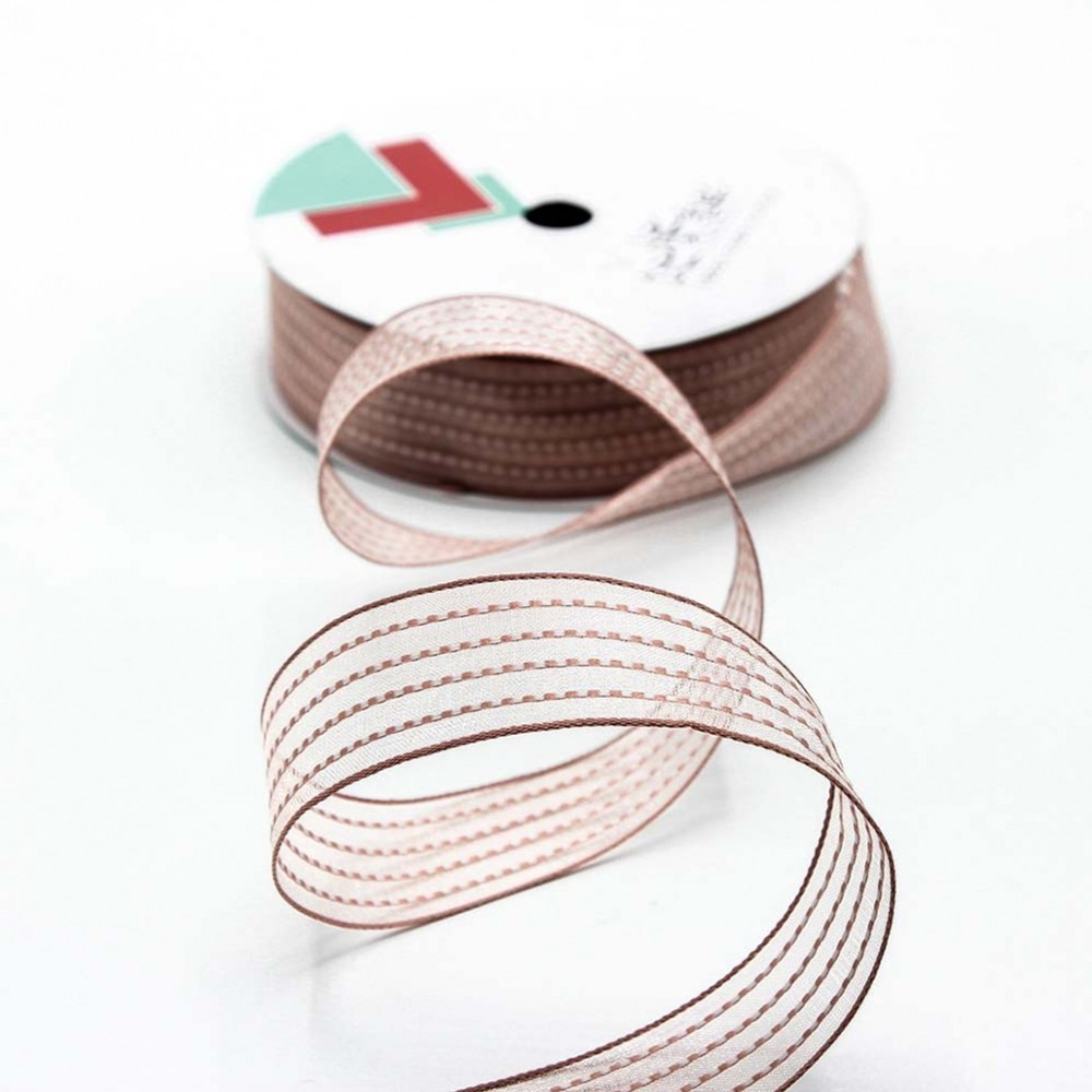 Лента Органза 2,5см х 22м в полоску (Люкс) (Коричневый)