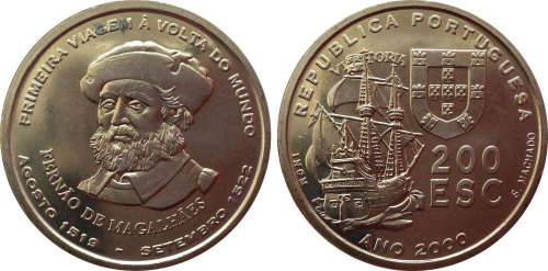 200 эскудо "Фернандо Магеллан. Первое кругосветное путешествие. Парусник", 2000 год