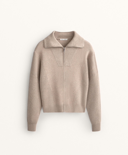 Oysho Вязаная куртка с воротником в рубчик, серо-коричневый