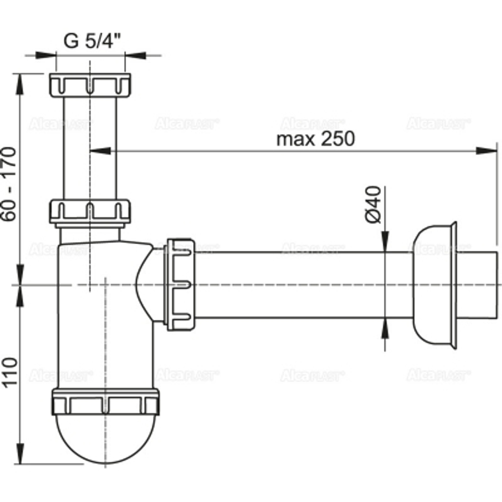 A43 Сифон для умывальника D40 c накидной гайкой 5/4"