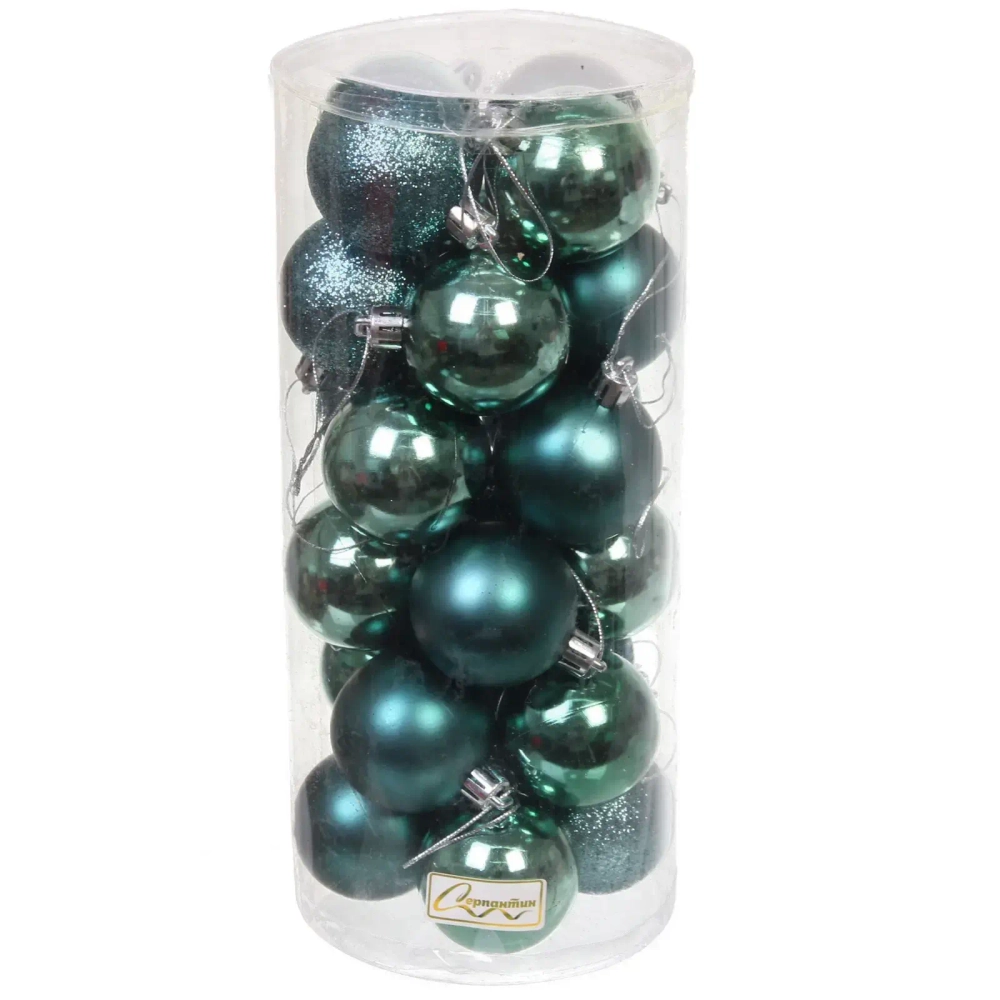 Новогодние шары 5 см (набор 24 шт) «Микс фактур», темный нефрит