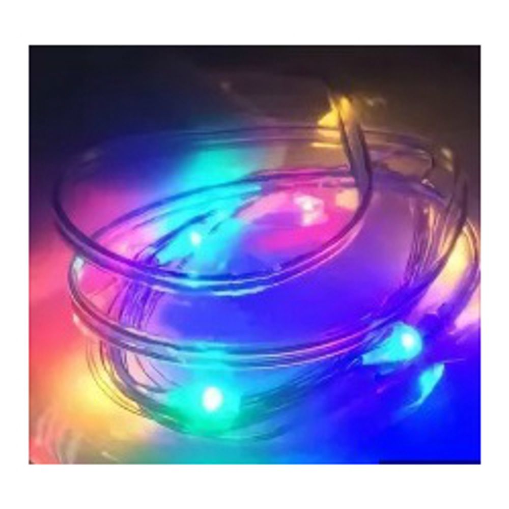 Светодиодная гирлянда, Роса, разноцветный, медный светлый провод, IP20, 2м (от батареек АА)