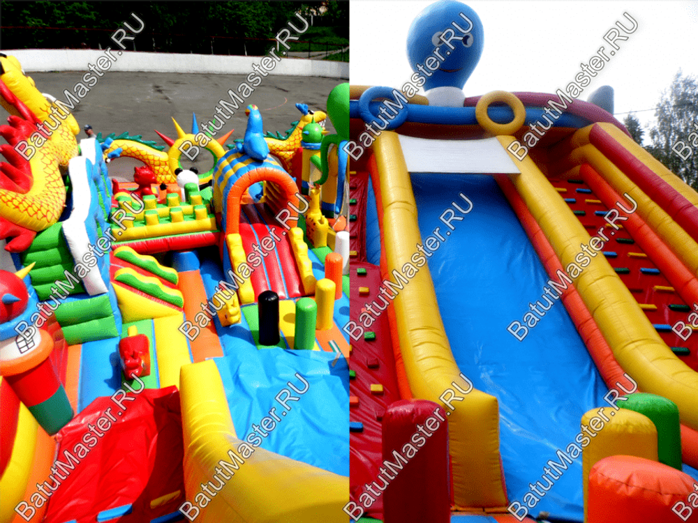 Коммерческий надувной батут "Осьминоги и драконы" 18*8*7 м