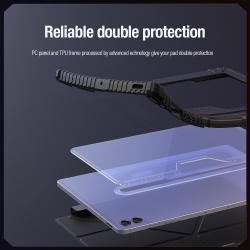 Чехол книжка синего цвета от Nillkin для планшета Samsung Galaxy Tab S9 FE+ Плюс, серия Bumper Pro Case-Multi Angle Folding Style, с защитной шторкой для камеры