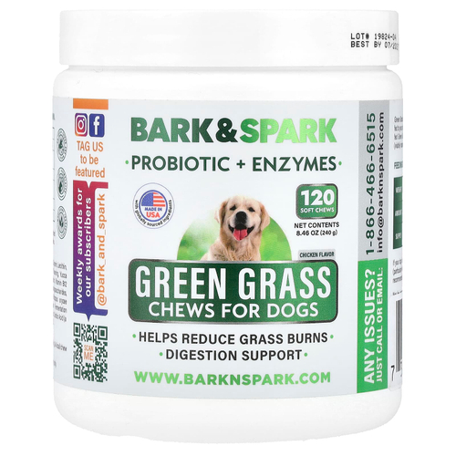 Bark&Spark, Green Grass Chews, For Dogs, Chicken, 120 Soft Chews, 8.46 oz (240 g)