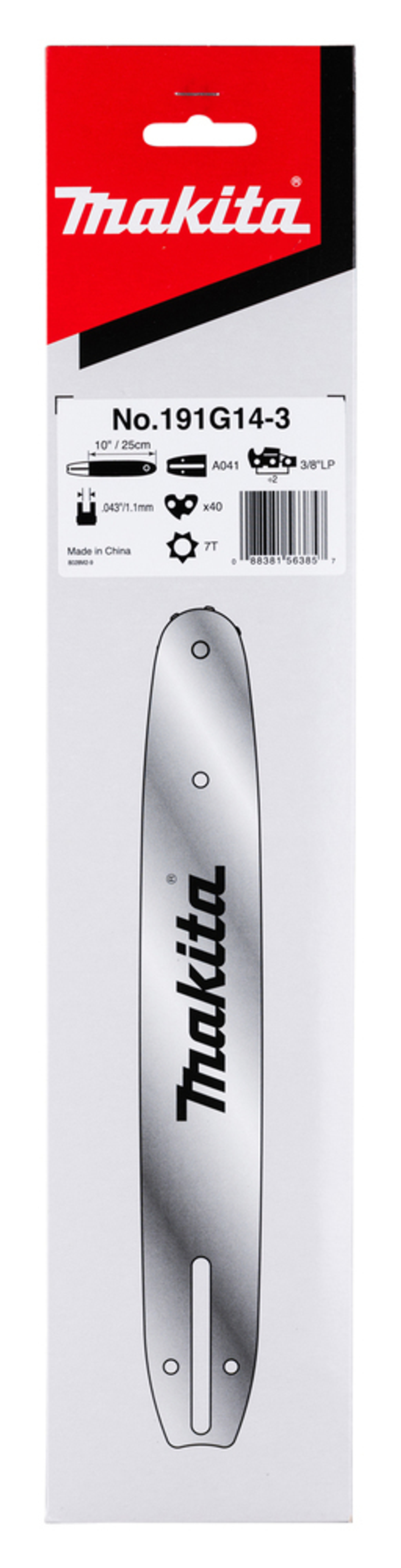 Шина, длина 25см, шаг 3/8", паз 1,1мм, SN, 40 звеньев Makita 191G14-3