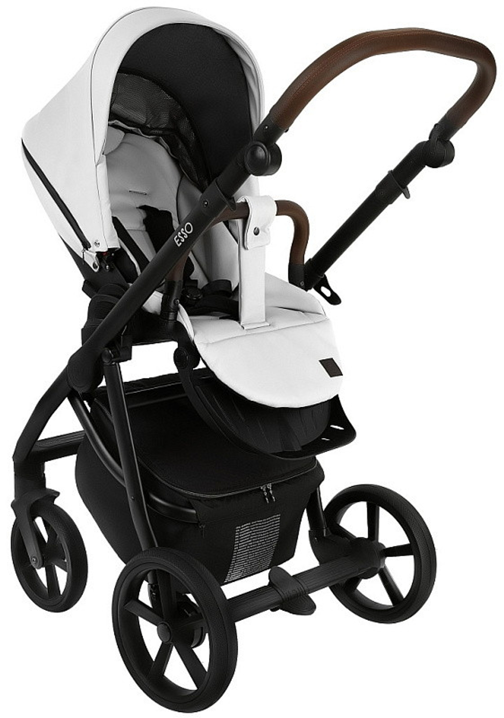 Детская коляска Roan Esso Кожа 2 в 1 ESSK/215/1 White/Black/руч.Тем.коричневый