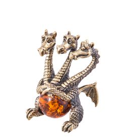 Народные промыслы AM-3850 Фигурка «Дракон Горыныч» (латунь, янтарь)