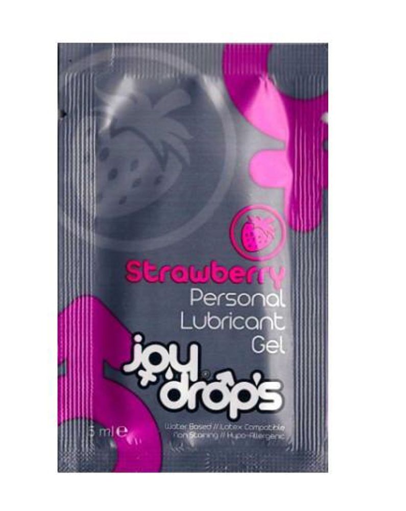 Саше смазки на водной основе с ароматом клубники JoyDrops Strawberry - 5 мл.
