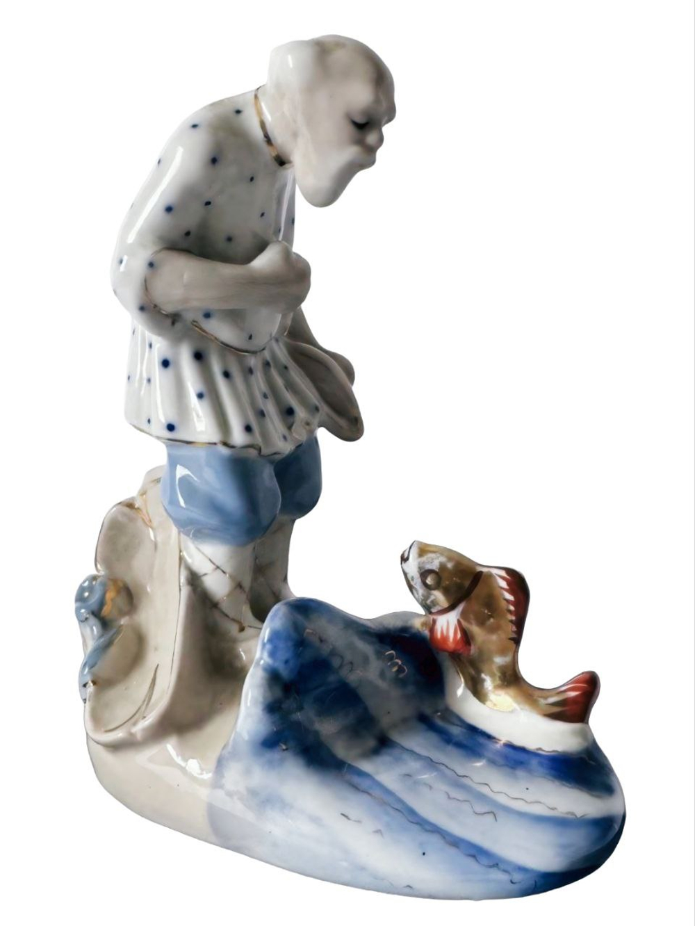 Фарфоровая статуэтка "Старик и золотая рыбка" Гжель