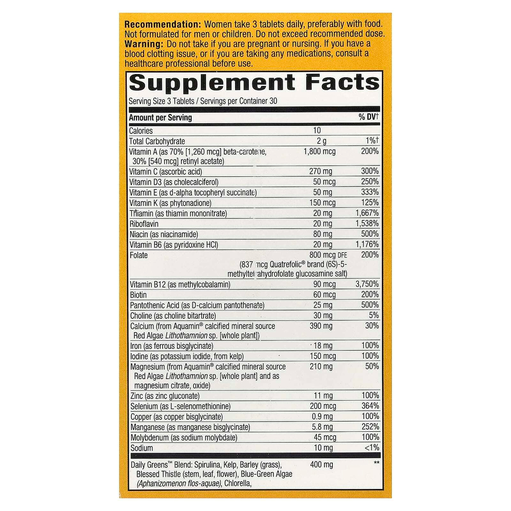 Nature's Way, Alive! Max3 Potency, полный мультивитаминный комплекс для женщин, 90 таблеток