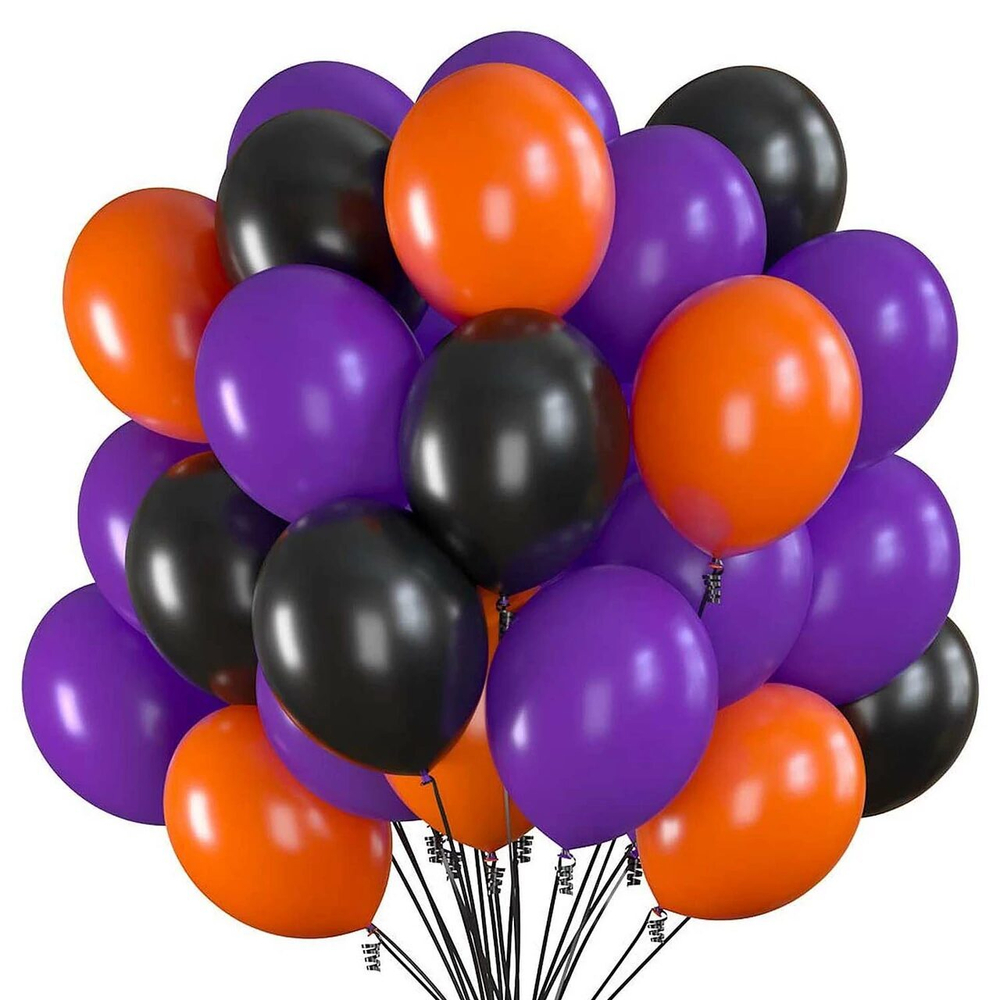 фонтан шаров на день рождение, черный, оранжевый, фиолетовый, 25 шаров