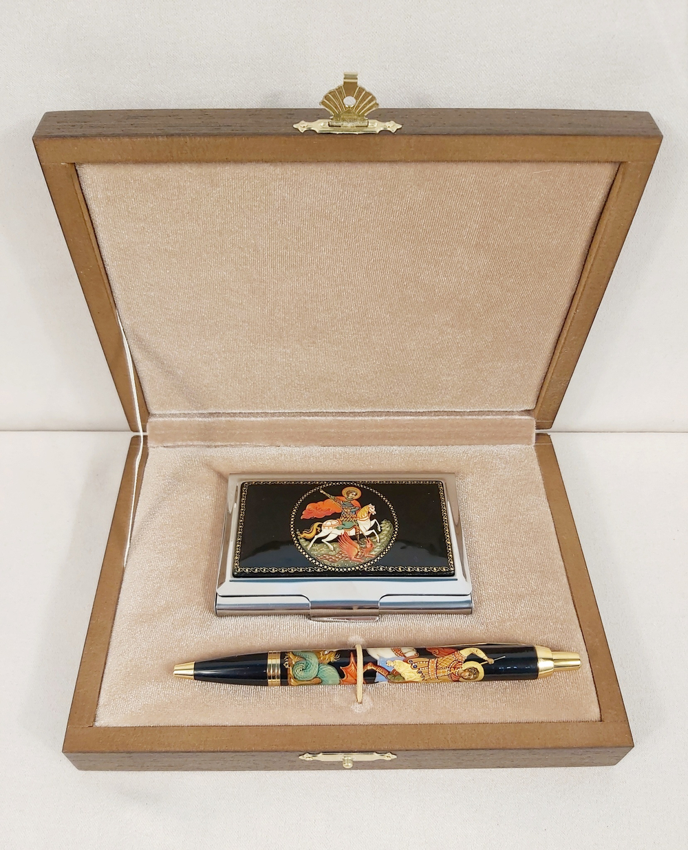 Набор "Георгий Победоносец" №6  визитница, ручка с ручной росписью Палех