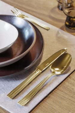 Sambonet - Набор из 6 ложек для эспрессо Cortina PVD Gold / артикул   52722GA7  / GTIN 8014808402388