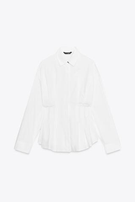ZARA РУБАШКА ИЗ ПОПЛИНА СО СКЛАДКАМИ, БЕЛЫЙ