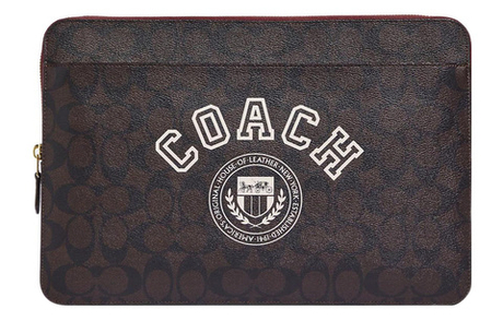 COACH Coated Canvas With Smooth Leather Clutch Laptop Bag Large Women"s Brown & Chalk White