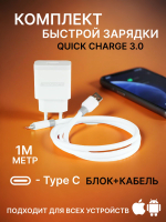 Зарядка для iphone Type-C / с кабелем Lightning / Блок питания / Зарядное устройство айфон ; белый