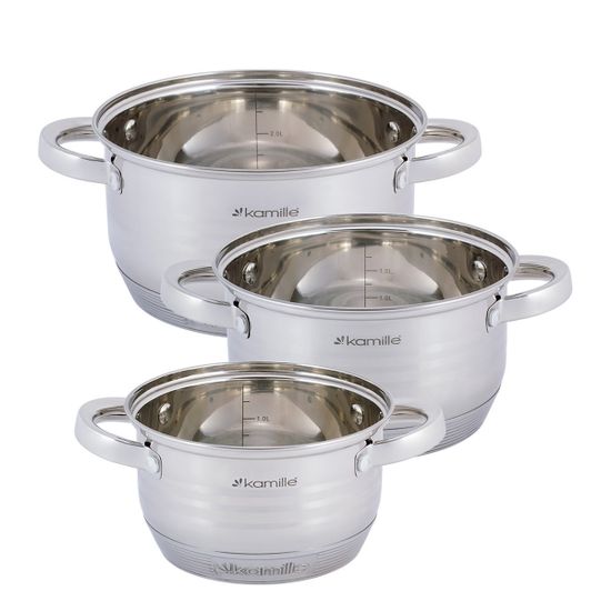 Набор кастрюль 6 предметов 1,5 л; 2 л; 3 л. Kamille KM 4915 из нержавеющей стали