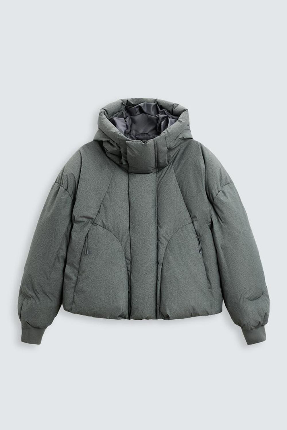 ZARA СТЕГАНАЯ КУРТКА BOXY FIT, КАМЕННО-СЕРЫЙ