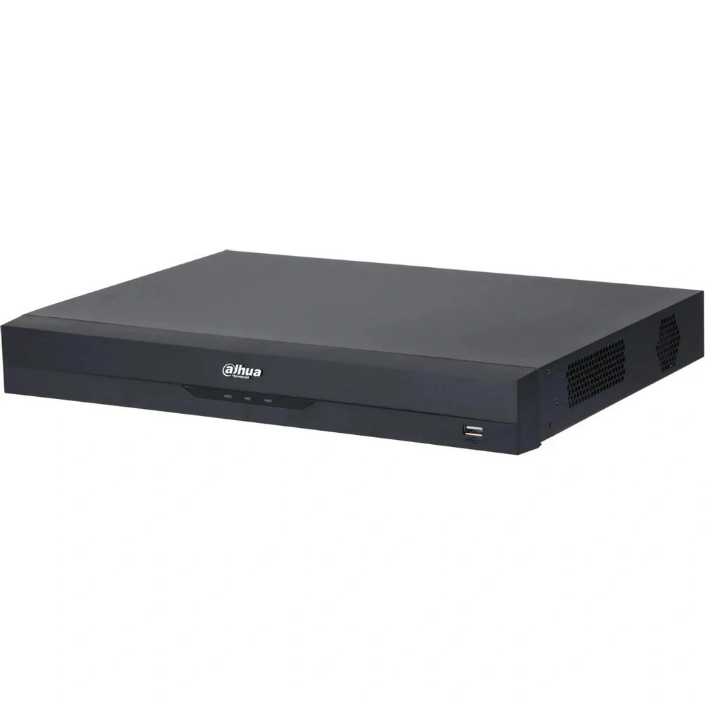 32-канальный IP-видеорегистратор Dahua 4K, H.265+ и ИИ 448Мбит/с; 2 SATA III до 20Тбайт; 1 HDMI (8K), 1 VGA; 1 RJ45 1000Мбит/с; тревожные вх./вых.: 4/2