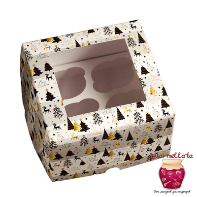 Упаковка для капкейков "Сочельник" с окном, 4 ячейки