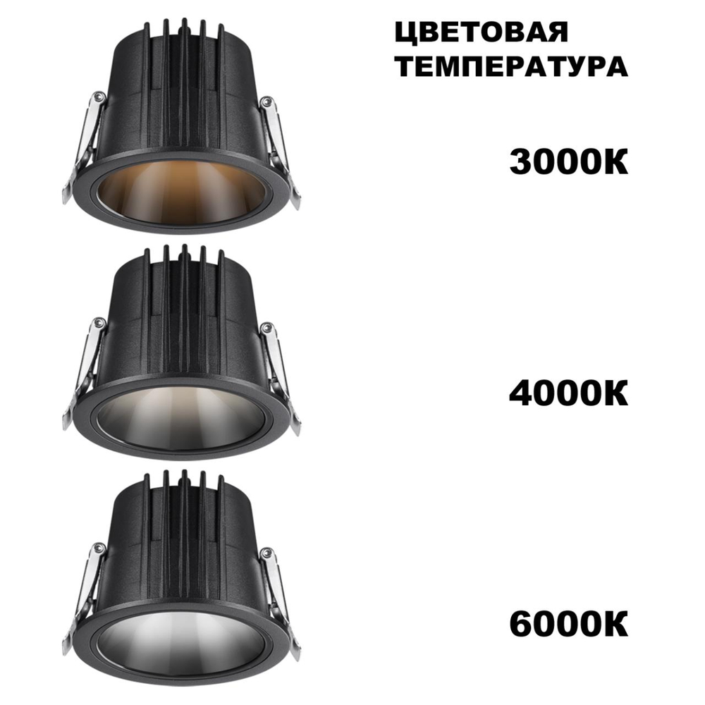 359425 SPOT NT24 438 черный Светильник встраиваемый с переключателем цв. температуры IP65 LED 10W 170-265V 3000К\4000К\6000К LANG