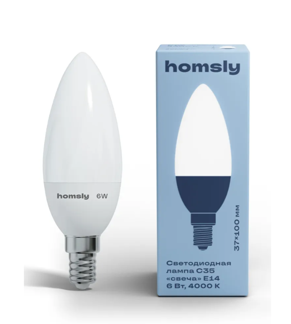 Светодиодная лампа Homsly Свеча 8Вт, C35, E14, 4000К, 1 штук