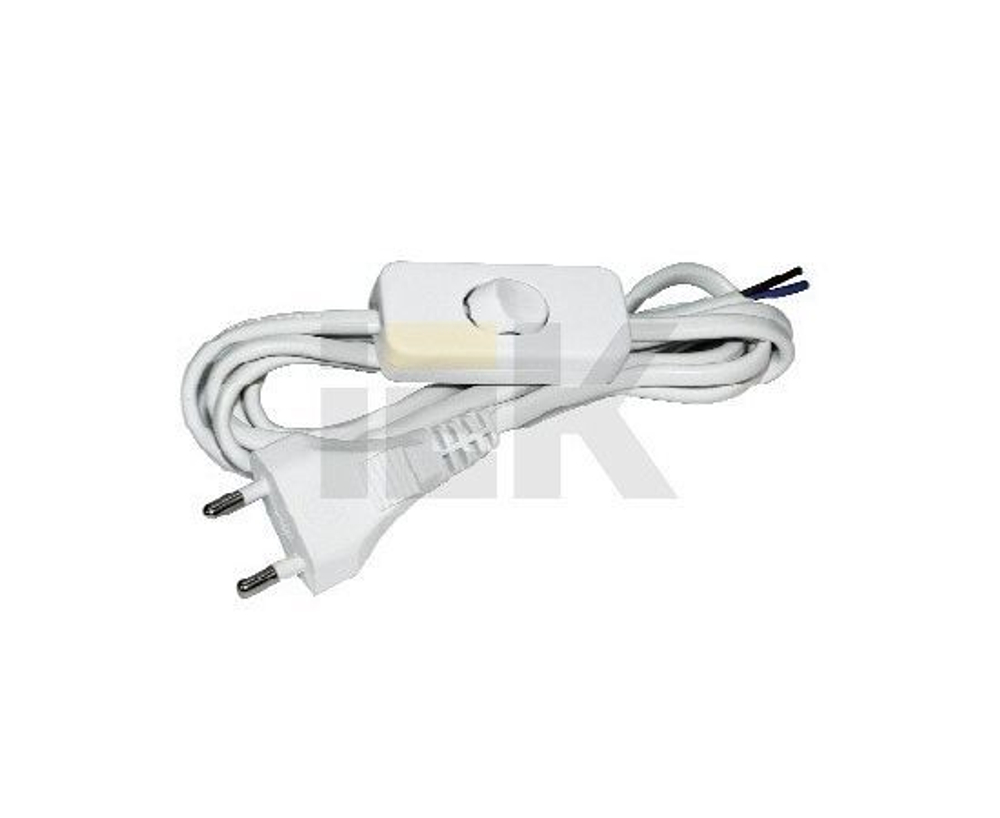 Шнур IEK УШ-1КВ 2х0,75/2метра с пл. вилкой и с выкл., белый