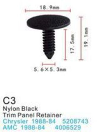 Клипса для крепления внутренней обшивки а/м Крайслер пластиковая (100шт/уп.) Forsage клипса C0003(Chrysler)