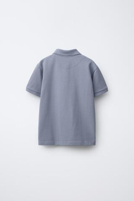 ZARA БАЗОВОЕ ПОЛО ИЗ ПИКЕ, СЕРО-СИНИЙ