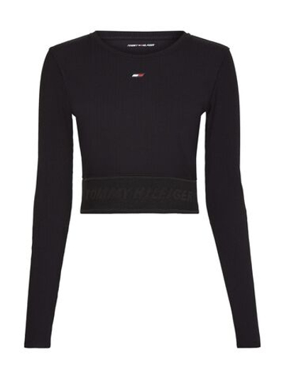 Женская теннисная футболка (dł. Рукава) Tommy Hilfiger Slim Branded Rib Cropped Tee LS - black