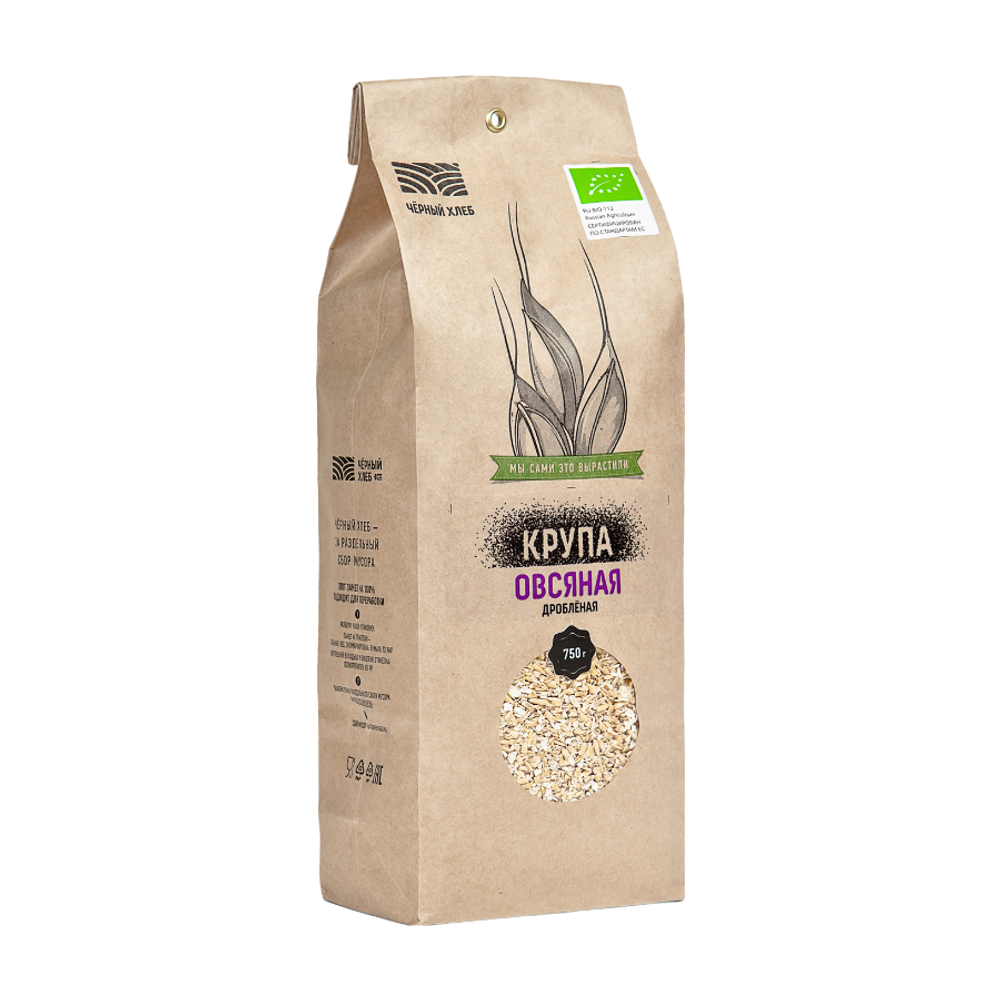 Крупа овсяная дроблёная  750гр (ЧЕРНЫЙ ХЛЕБ)