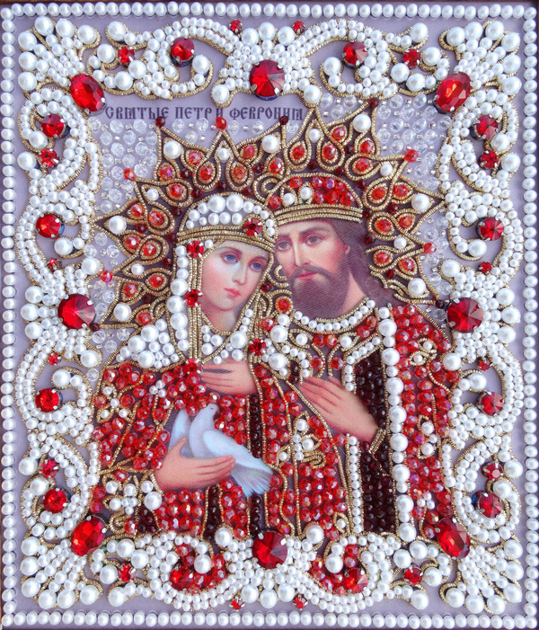 ЖС-13-ЗК Набор для вышивания хрустальными камнями Святые Петр и Феврония (красный)