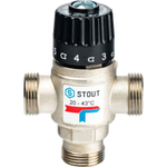 STOUT  Термостатический смесительный клапан для систем отопления и ГВС 3/4"  НР   20-43°С KV 1,6