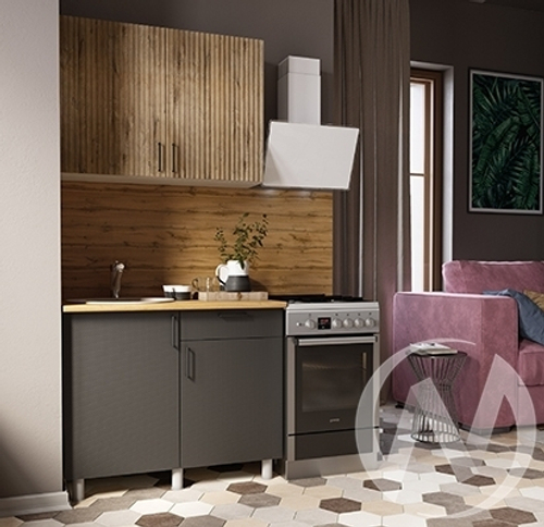 Кухня Грейс 1.0м (корпус белый/дуб канадский; карбон вулкан) 26мм дуб вотан