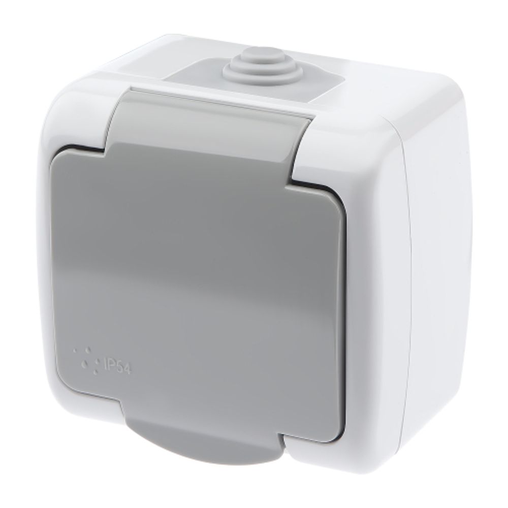 Розетка Intro Atlantic 5-201-03 с заземлением 2P+E Schuko, 16А-250В, IP54, открытой установки, серый | Intro