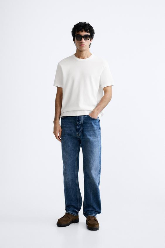 ZARA БАЗОВАЯ ФУТБОЛКА, ЖЕЛТОВАТО-БЕЛЫЙ