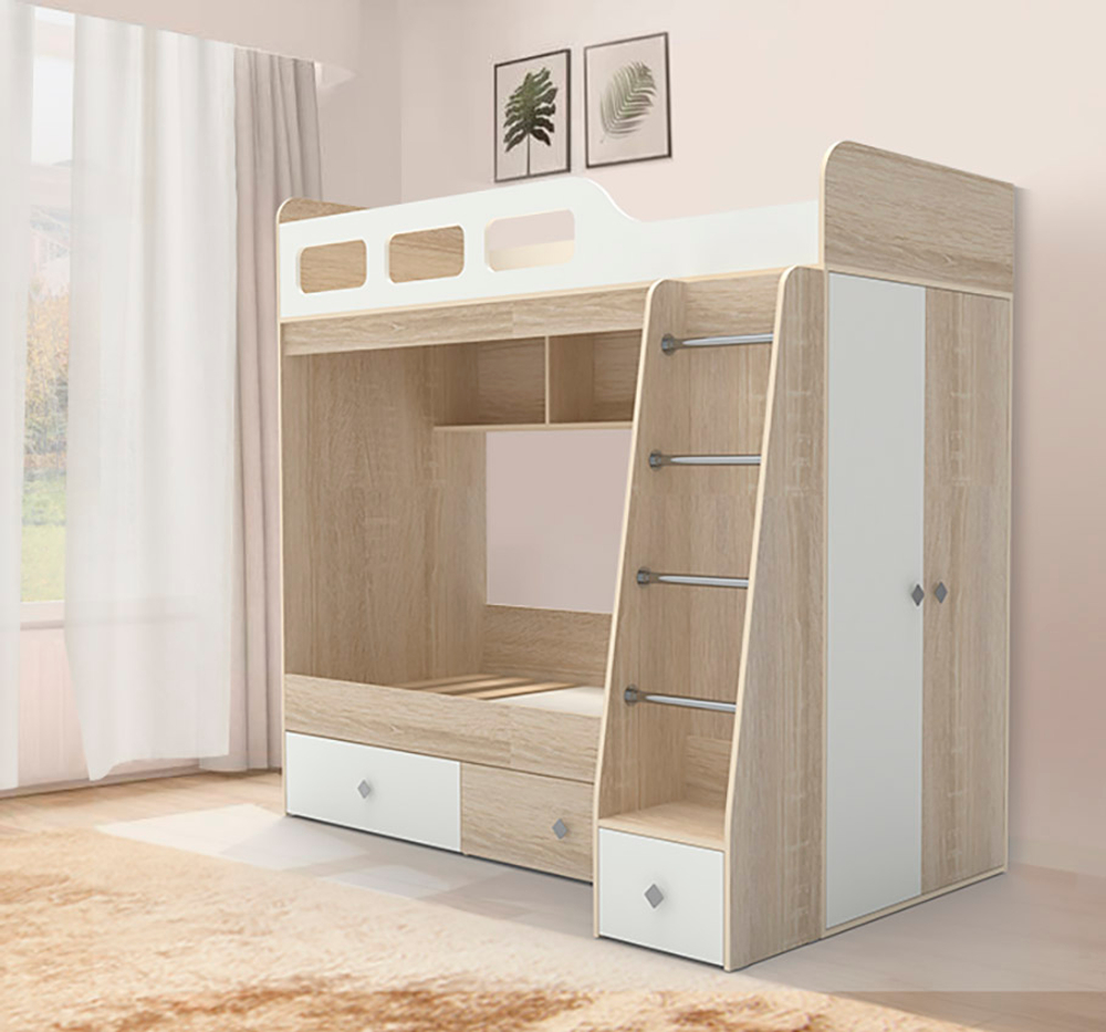 Двухъярусная кровать КарИВи Астра 3 Дуб Сонома Белый