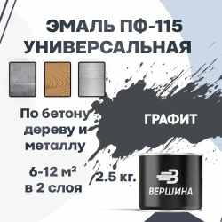 Эмаль ПФ-115 графит 2,5 кг универсальная алкидная глянцевая по дереву и металлу краска для внутренних и наружных работ
